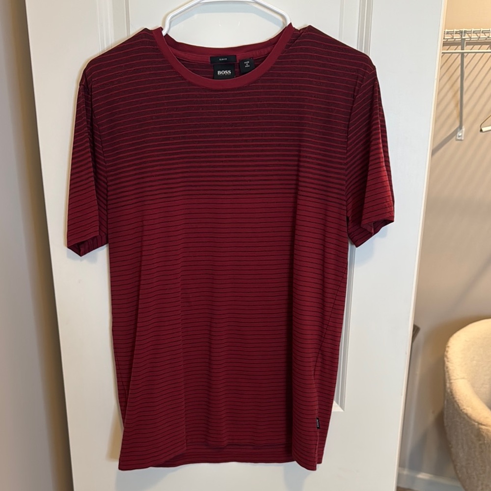 BOSS Men's Red Striped Shirt